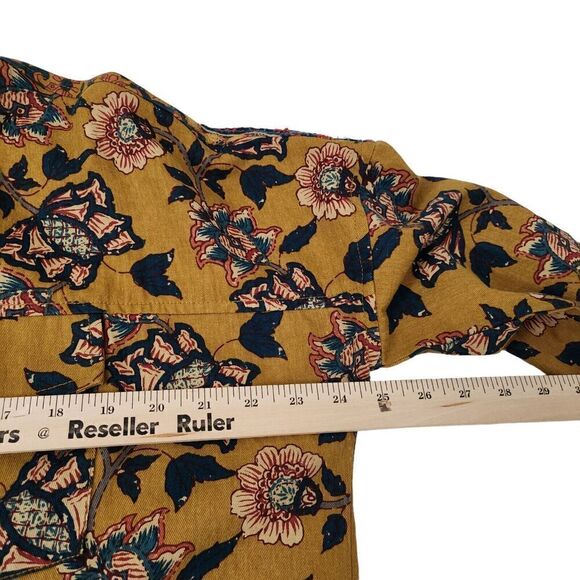 ZARA Shacket XS Mustard Gold Floral Embroidered Snap Button‎ Shirt Jacket Top - Picture 11 of 12